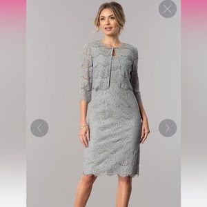 Alex Evenings Elegant Scalloped Lace Dress & Jacket silver/gray size 14 NWOT
